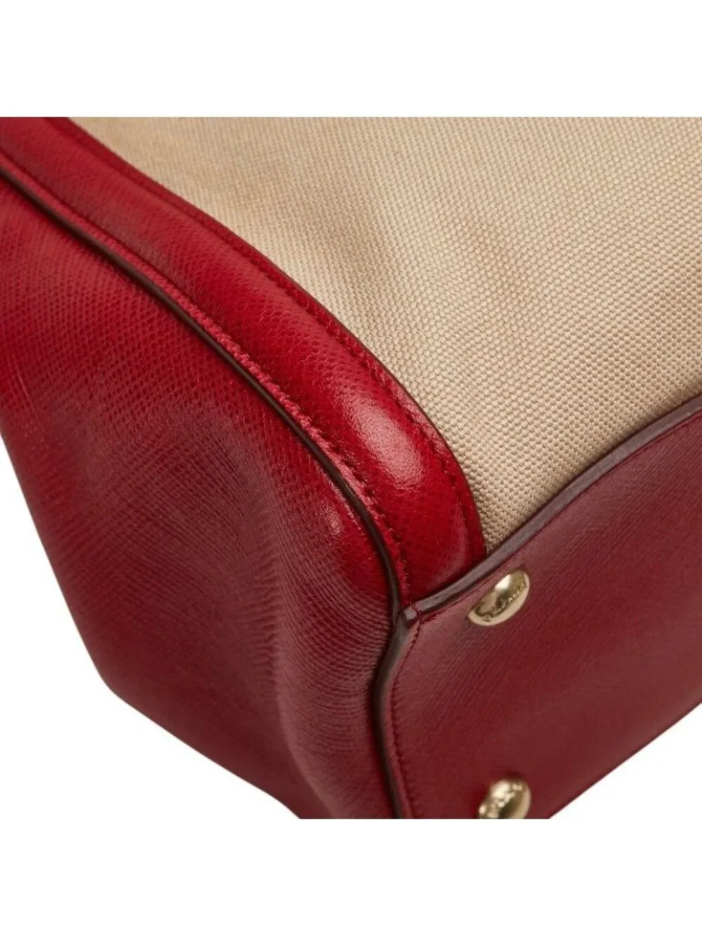 Prada Saffiano Canapa 2-Way Shoulder Bag Beige Red Canvas Leather